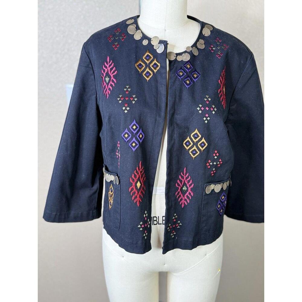 Ruby Rd Women’s Boho Embroidered  Size 12‎ Pleated Back Black Jacket